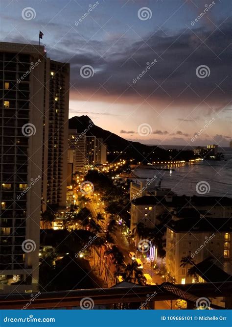 Waikiki Beach at Night stock image. Image of waikiki - 109666101