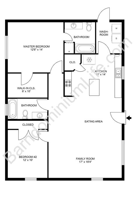 2 Bedroom Barndominium Floor Plans