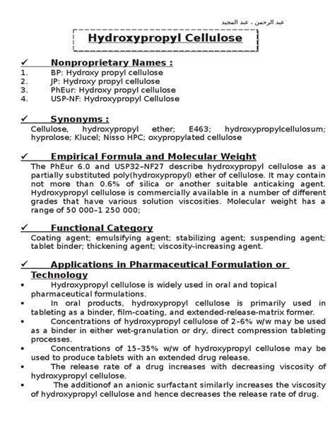 Hydroxypropyl Cellulose | PDF | Tablet (Pharmacy) | Solubility