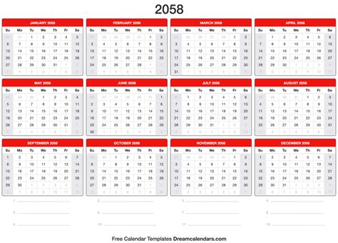 2058 Calendar