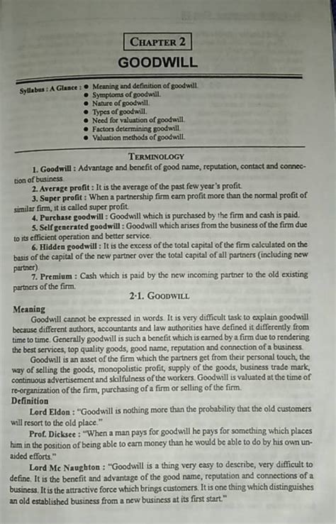 CHAPTER 2 GOODWILL Syllabus : A Glance : Meaning and definition of goodwi..