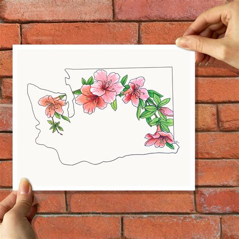 WASHINGTON State Flower Print, State Art Print, Gift Idea, Map Art - Etsy