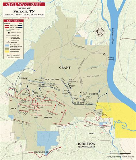 Battle of Shiloh Map - April 6, 1862 10am to Noon | Battle of shiloh ...