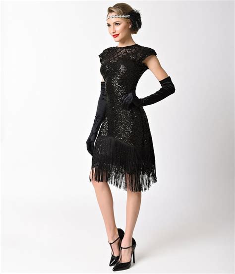 Unique Vintage 1920s Black Sequin Fringe Del Mar Flapper Dress | Fringe flapper dress, 1920s ...