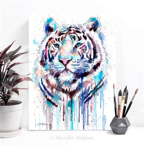 Art & Collectibles Painting Blue Tiger Wildlife Children's room decor ...