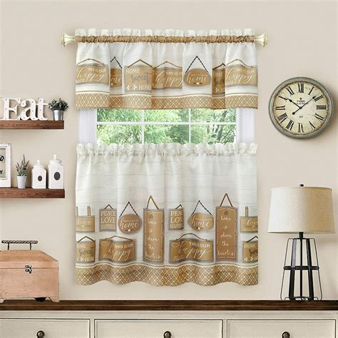 Woven Trends Modern Farmhouse 3-Piece Window Curtains, Two Tier Panels & Valance, Elegant ...