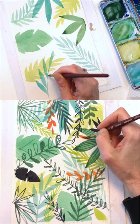 12 Easy Watercolor Leaves Painting Tutorials | Watercolor flowers ...