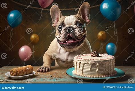 Generative AI Image of a French Bulldog with a Birthday Cake Stock Illustration - Illustration ...