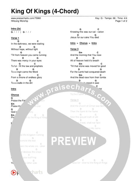 King Of Kings (4-Chord) Chords PDF (Hillsong Worship) - PraiseCharts