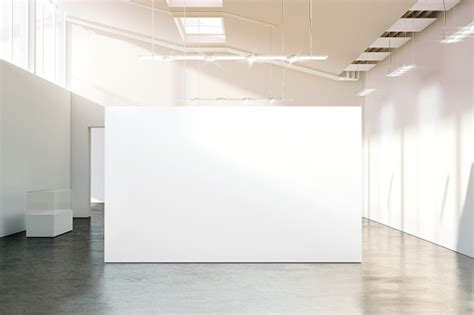 Blank White Wall Mockup In Sunny Modern Empty Museum Stock Photo ...