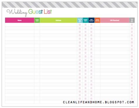 Clean Life and Home: Freebie Friday: Printable Wedding Guest List and ...