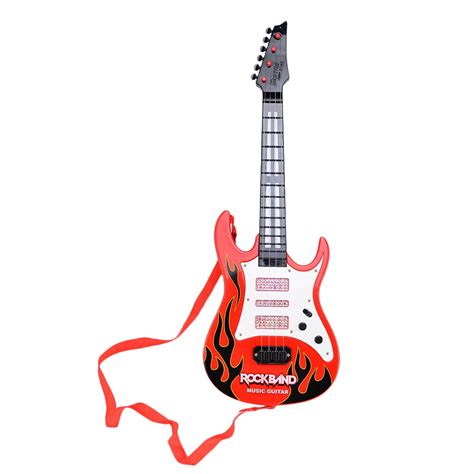 Electric Guitar 4 Strings Rock Band Music Red Flame Guitar Kids Musical Instruments Educational ...