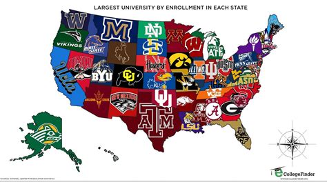 Map of Largest US Universities by Enrollment [1677X935] : aggies