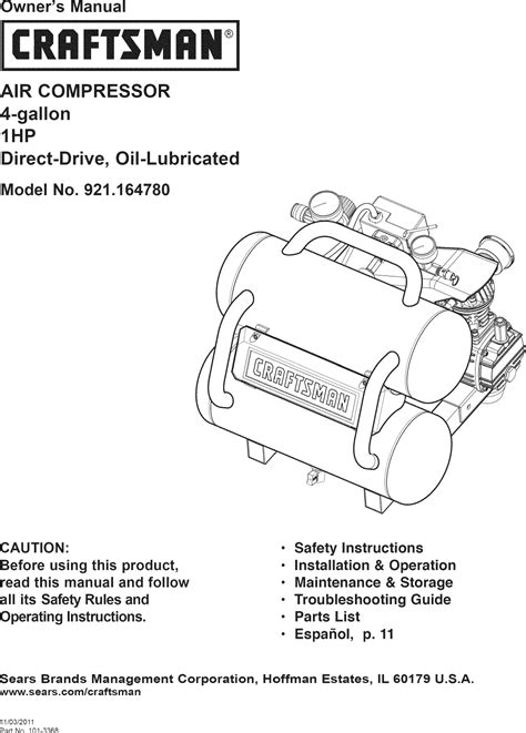 Craftsman 921164780 User Manual AIR COMPRESSOR Manuals And Guides 1205005L