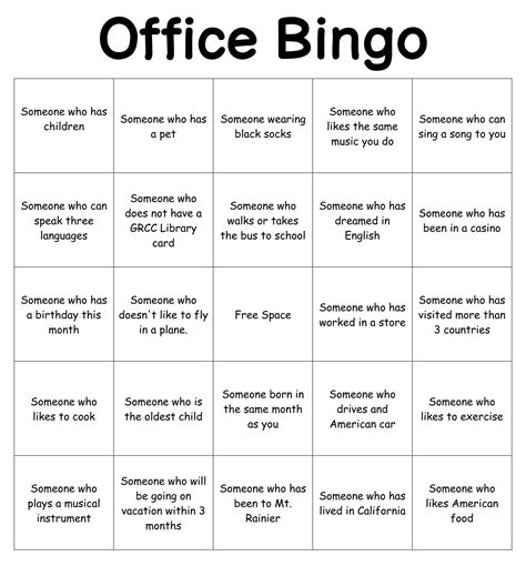 Office Bingo Template