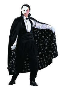 ADULT MENS PHANTOM OF THE OPERA COSTUME SATIN VEST CAPE MASK ERIK BLACK ...