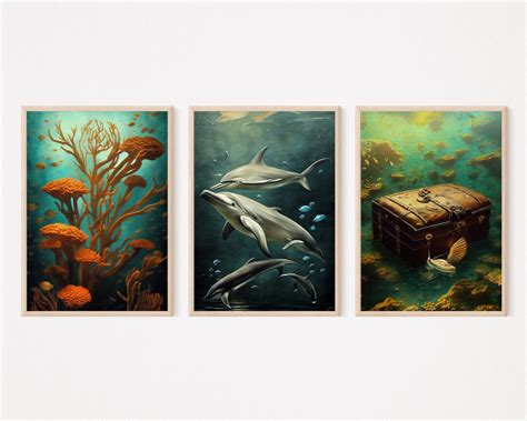 SET OF 3 Deep Sea Poster Prints Beach House Wall Art Coral - Etsy