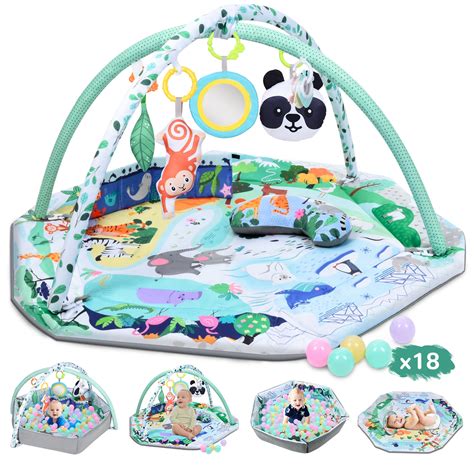 Vomeast Baby Play Mat, 4 in 1 Baby Gym Activity Mat with Fence & Ball Pit, Tummy Time Mat for ...