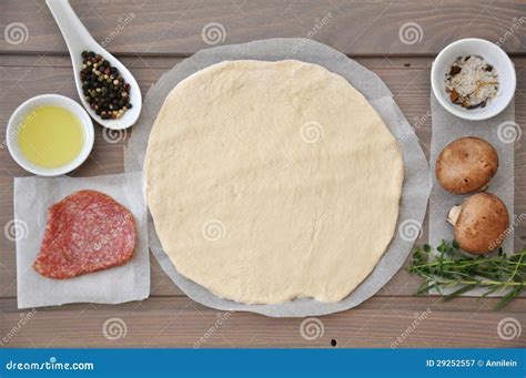 Pizza Dough and Ingredients Stock Image - Image of basil, cooking: 29252557