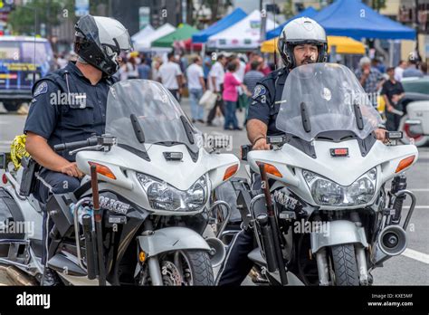 Two Glendale California Police Department motorcycle officers standing ...