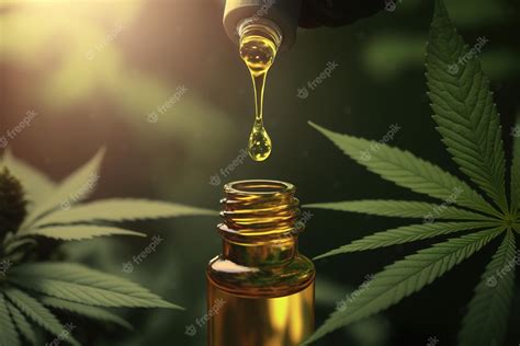 Premium Photo | Hemp CBD oil cannabis oil drop on marijuana plant ...