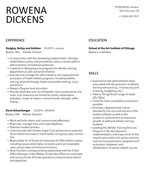 Athletic Director Resume Samples | Velvet Jobs