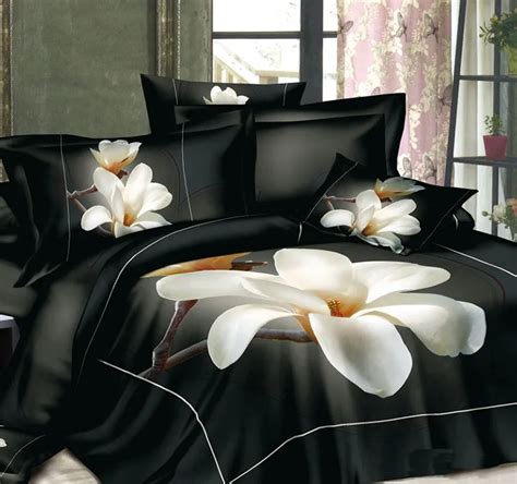 3D Black and white floral bedding set magnolia flower duvet cover ...