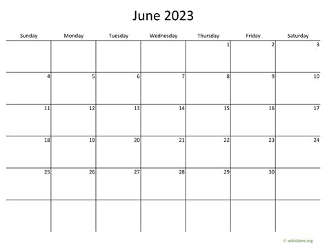 June 2023 Calendar with Bigger boxes | WikiDates.org