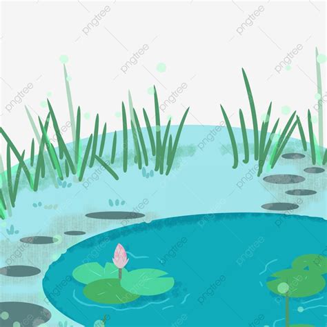 Grass Free PNG Picture, Green Grass Free Illustration, Pond Clipart, Green Grass, Lotus PNG ...