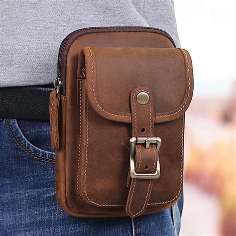 Brown Leather Cell Phone Holster Waist Pouches Belt Pouch Belt Bag For – iwalletsmen