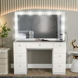 Ember Interiors Ibbie Modern Vanity Table 7 Drawers Lights Mirror ...