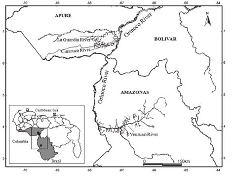 Map of Venezuela showing the locations of the three tributaries of the... | Download Scientific ...