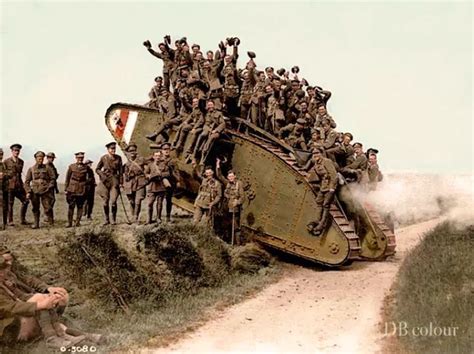 WW1 Picture 46 - Canadian troops with a Mark IV tank after the ...