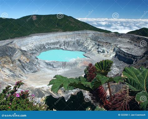 Crater and Lake of Volcano Poas Stock Photo - Image of plants, volcano ...