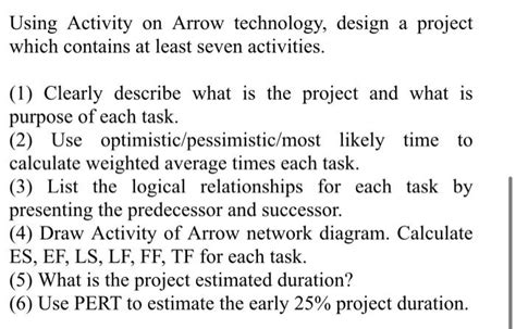 Solved Using Activity on Arrow technology, design a project | Chegg.com