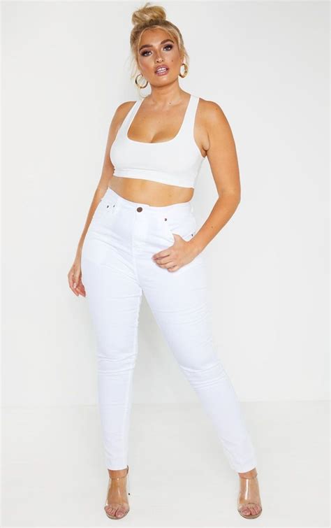 Plus White High Waisted Skinny Jean | Women's plus size jeans, Plus size ripped jeans, Skinny jeans