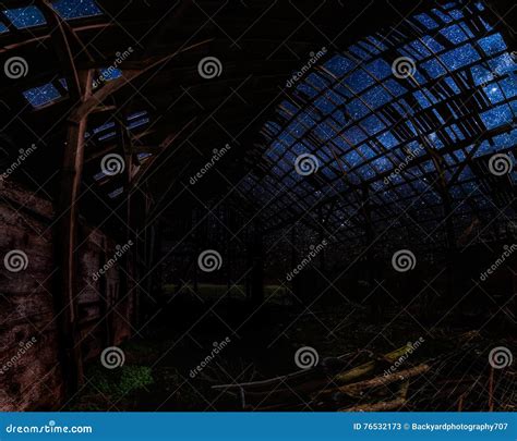 Looking through an Abandoned Barn at Night Stock Image - Image of ...