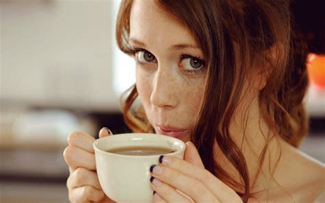 Girl with freckles drinking coffee wallpapers and images - wallpapers ...