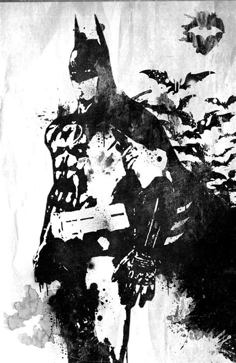 Dark Knight black ink Batman Canvas Art, Batman Painting, Batman ...