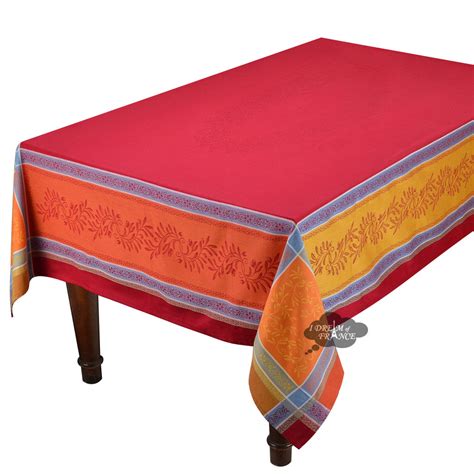 62x78" Rectangular Olivia Red & Orange French Jacquard Tablecloth by Tissus Toselli | French ...