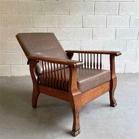 Craftsman Oak and Leather Recliner Armchair at 1stDibs