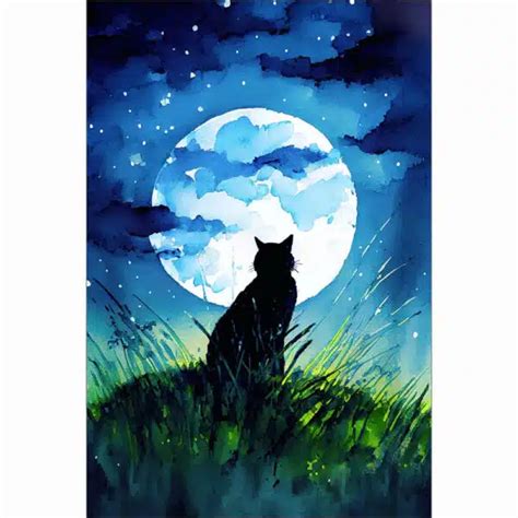 Cat Silhouette - Beautiful Full Moon Art Print by Artist Mark Tisdale