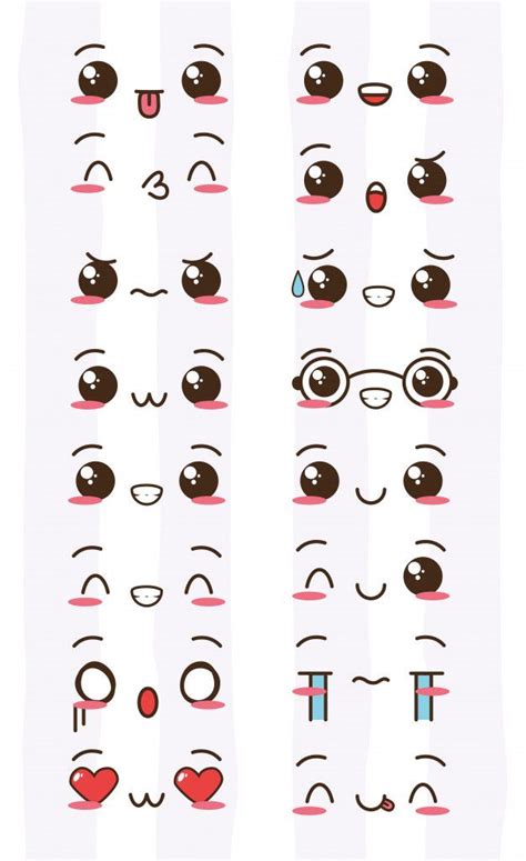 Free Vector | Kawaii faces expression set of kawaii faces illustration ...