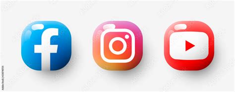 Vetor de 3d Set glossy of popular social app icons with shadow ...