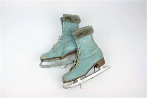 Vintage Ice Skates Blue Leather Canadian Flyer Rustic