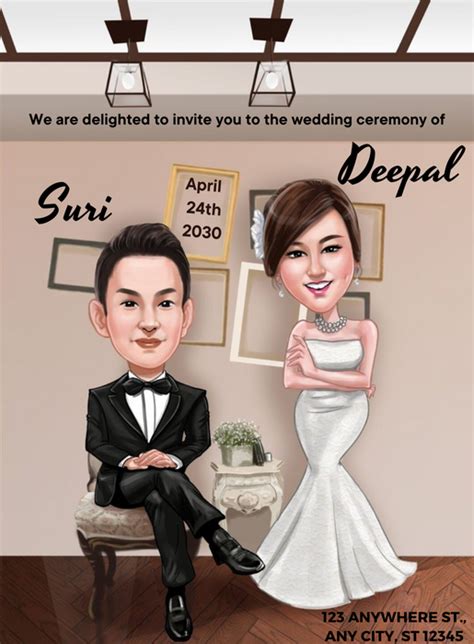 Beige Living Caricature Wedding Invitations-AACAR017| King of cards