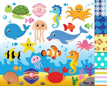 Ocean Animals Clipart,Ocean Theme,Under the Sea Clipart,Digital Paper Background