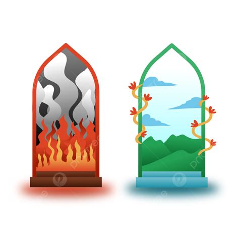 Illustration Of The Gate To Hell And Heaven In Afterlife Vector, Heaven ...