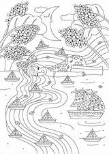 Dream Of A river  Anti Stress / Zen Coloring Pages For Adults Page sketch template