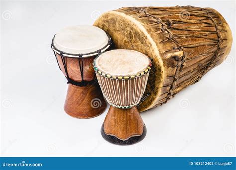 Three Handmade Djembe Drums Stock Photo - Image of african, worn: 103212402